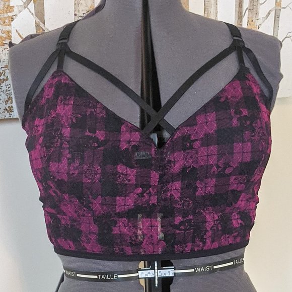 torrid Other - ~*Torrid Black & Fuschia Plaid Skull Strappy Bralette - Size 3*~